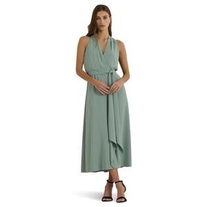 Lauren Ralph Lauren Women's Georgette Halter Cocktail Dress Soft Laurel 8 11768